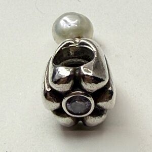 Pandora White Pearl Drop Dangle Charm Clear CZ Accent ALE 925